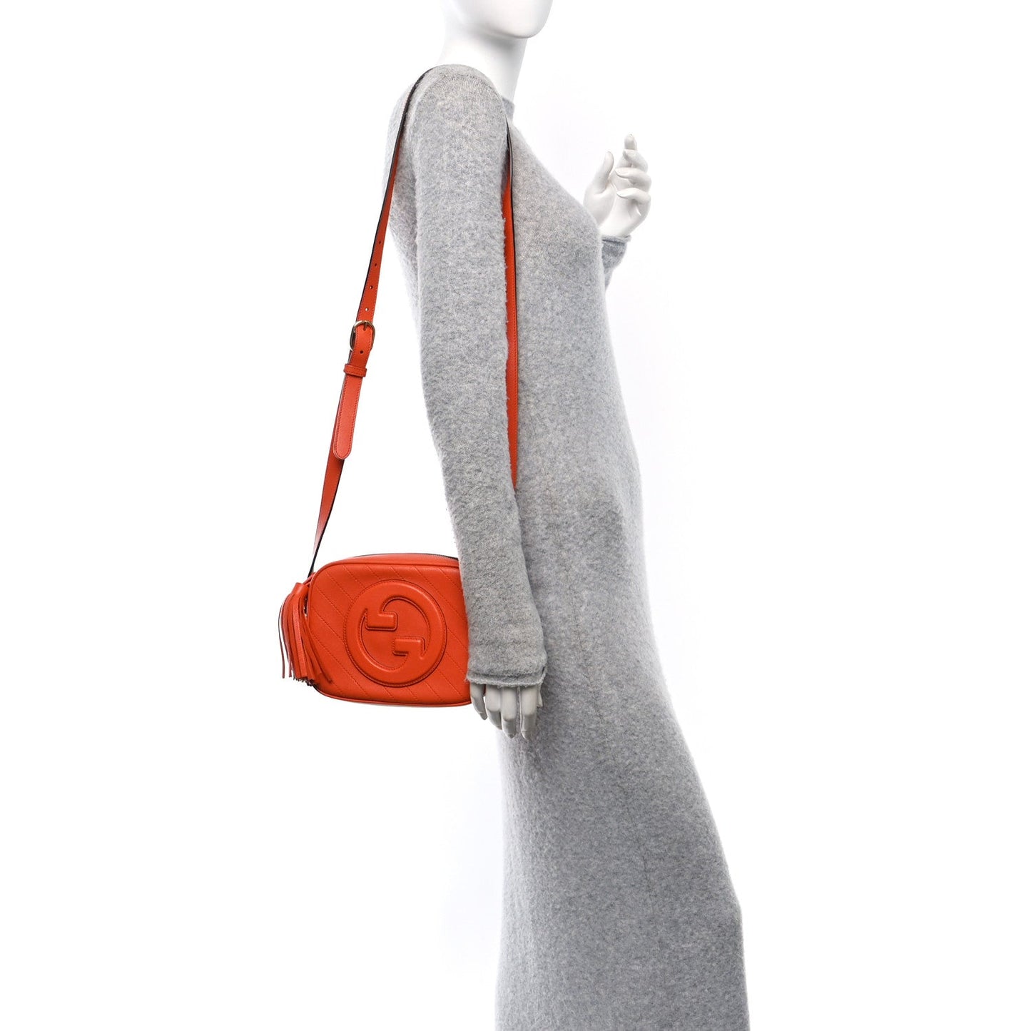 Sakai Be Green Calfskin Diagonal Stitched Small Blondie Shoulder Bag Orange