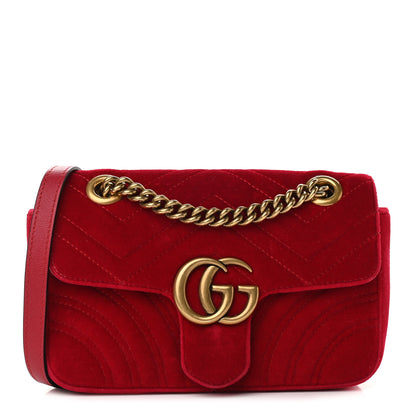 Gucci Velvet Matelasse Mini GG Marmont Shoulder Bag Hibiscus Red 1 of 11