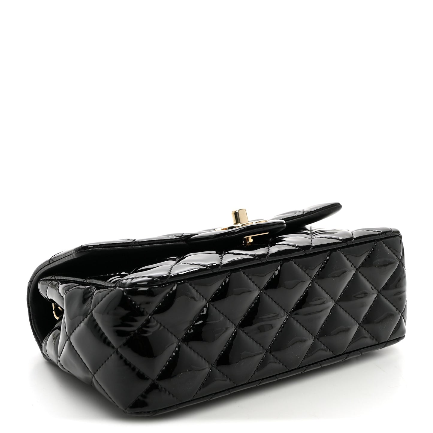 Patent Calfskin Quilted Mini Rectangular Flap Black