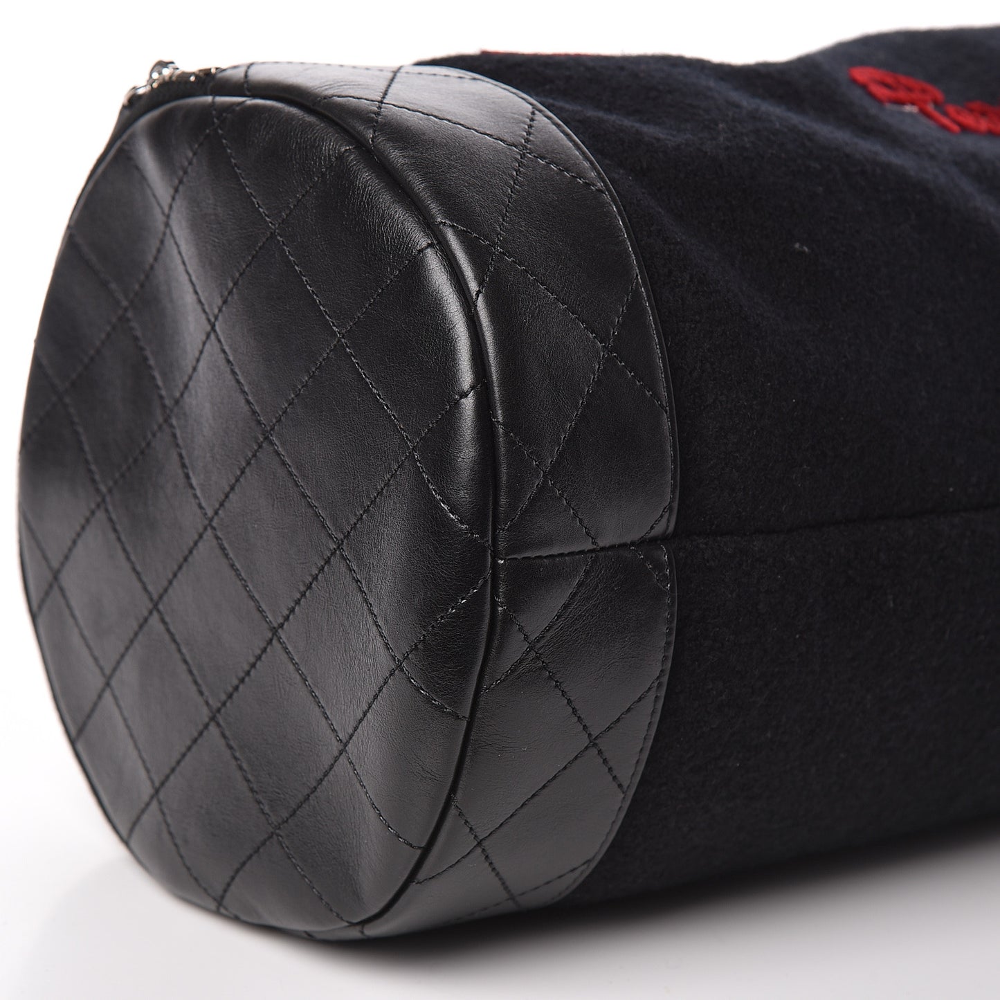 Wool Calfskin Embroidered Paris Hamburg Bowling Bag Black