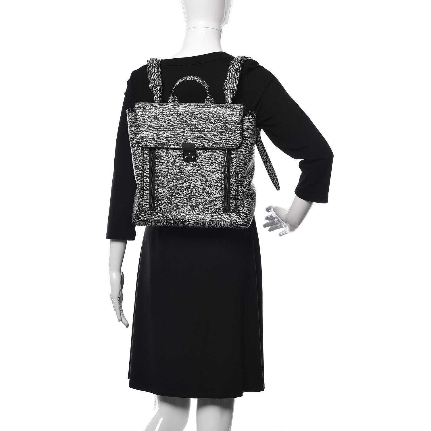3.1 Phillip Lim 3.1 Textured Calfskin Pashli Backpack Black Cream 2 of 13