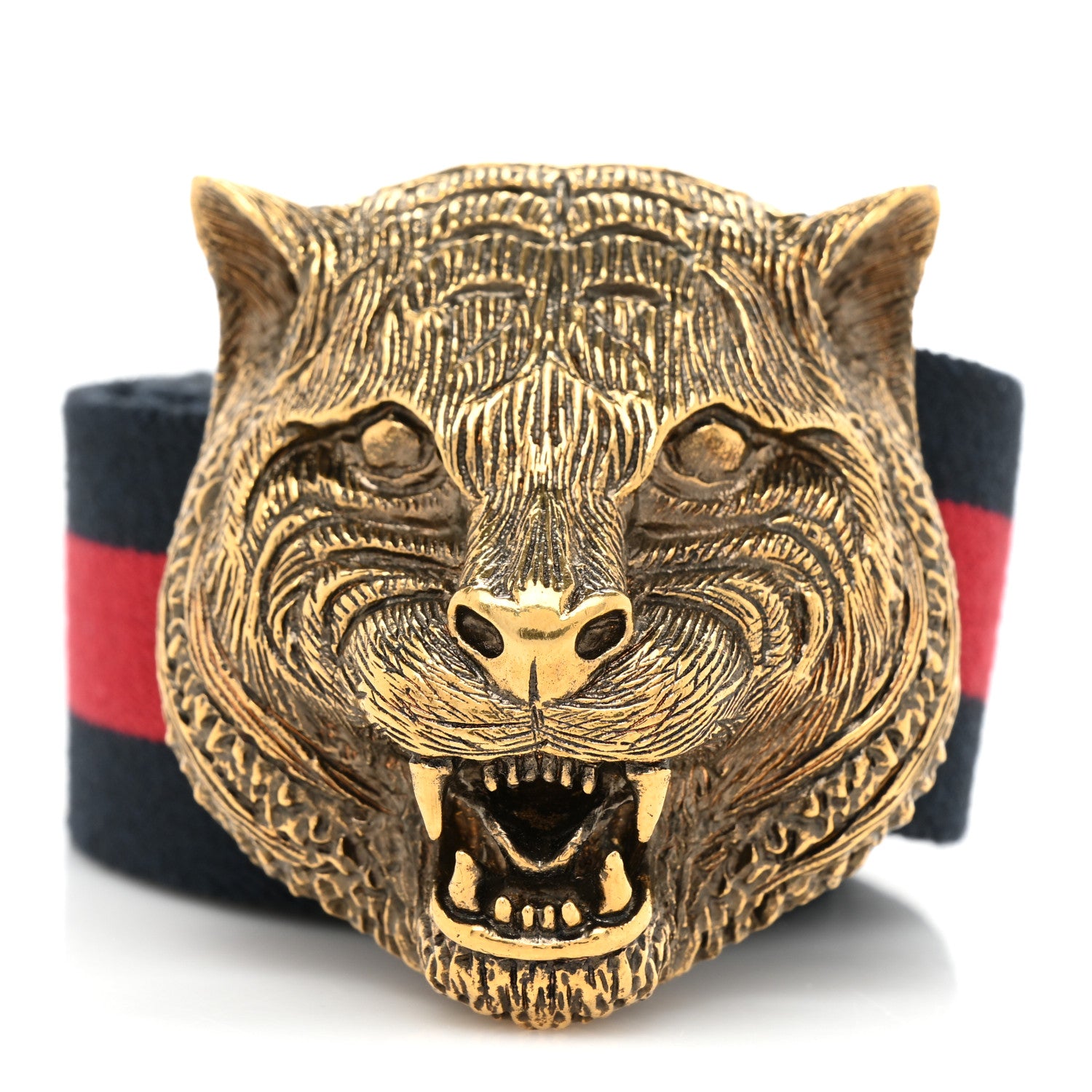 Gucci Web Feline Buckle Belt 80 32 Blue Red 1 of 5