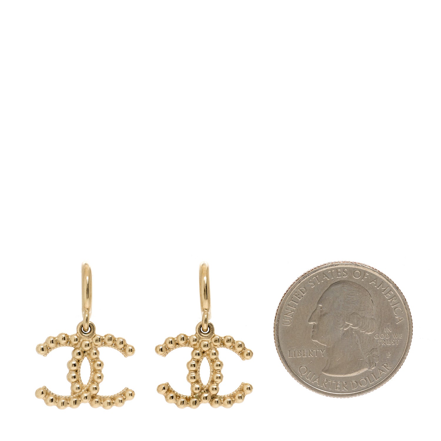 Chanel Metal Bead CC Drop Earrings Gold 2 of 5