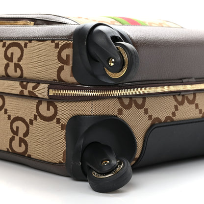 Gucci Monogram Jumbo GG Textured Dollar Calfskin Web Small Savoy Cabin Trolley Camel Ebony New Acero 8 of 9