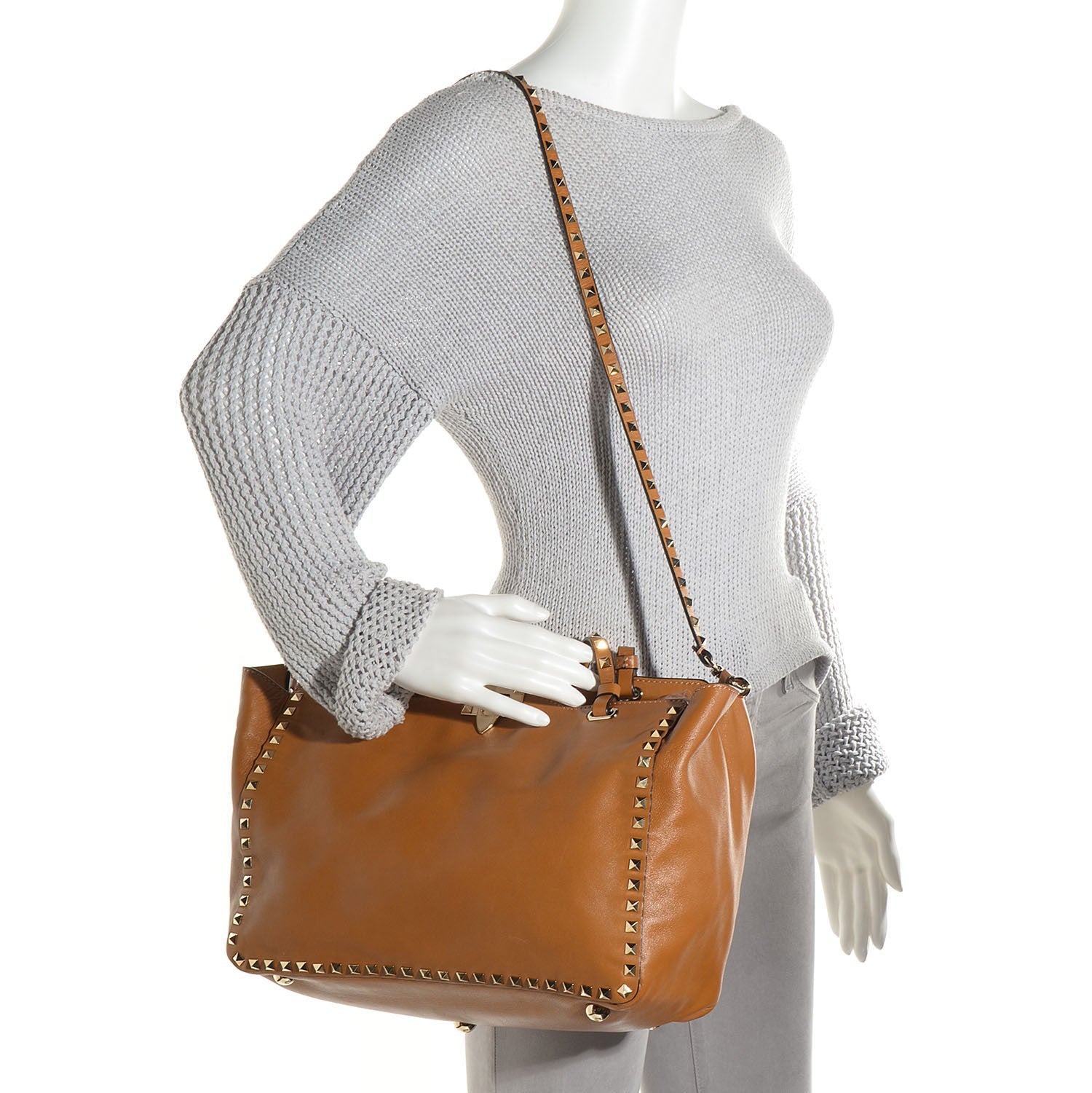 Valentino Garavani Vitello Medium Rockstud Tote Beige 2 of 11