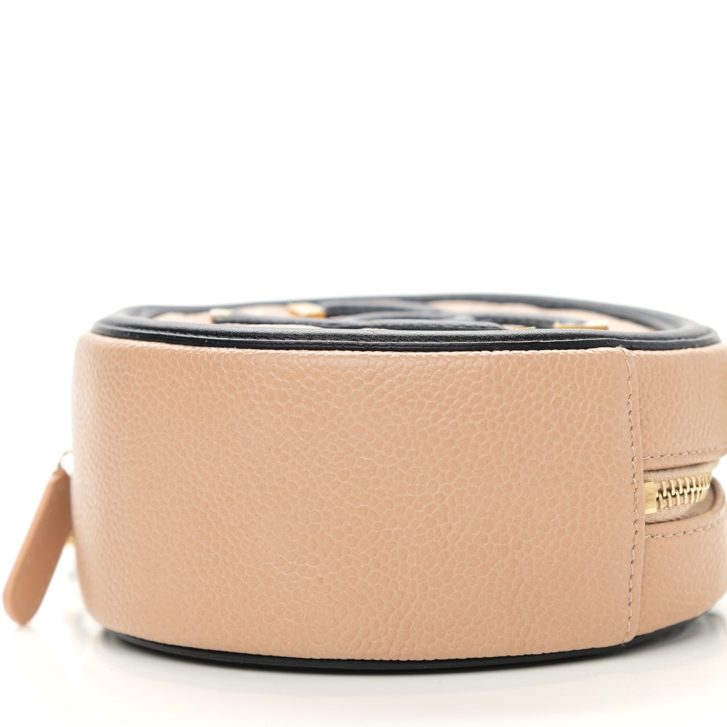 Caviar Quilted Round Filigree Crossbody Beige Black