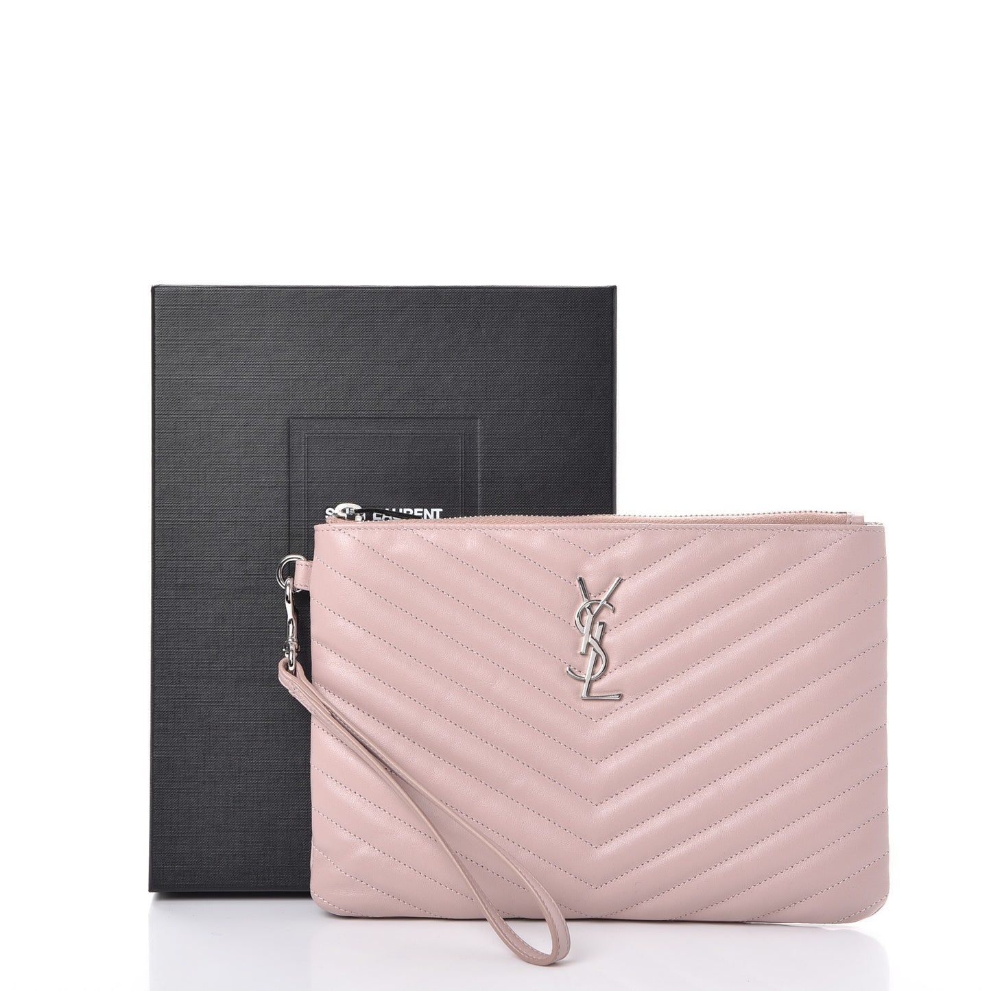 Calfskin Matelasse Chevron Monogram A5 Wristlet Rose Poudre