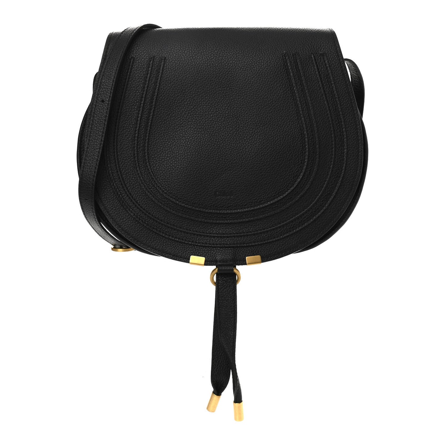 Calfskin Medium Marcie Round Crossbody Bag Black