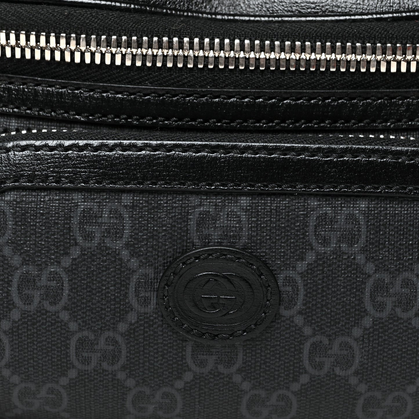GG Supreme Monogram Textured Calfskin Retro Interlocking G Belt Bag Black