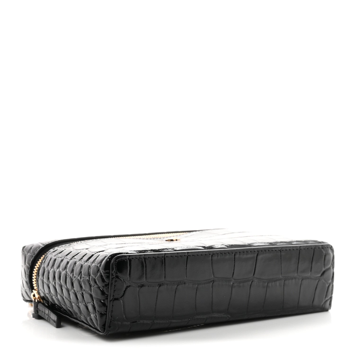 Chanel Calfskin Crocodile Embossed Crococo Top Handle Slim Vanity Case With Chain Black 4 of 11