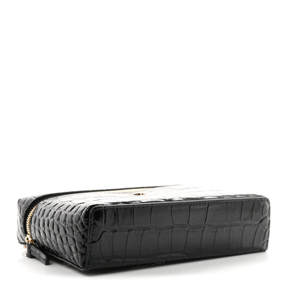 Chanel Calfskin Crocodile Embossed Crococo Top Handle Slim Vanity Case With Chain Black 4 of 11