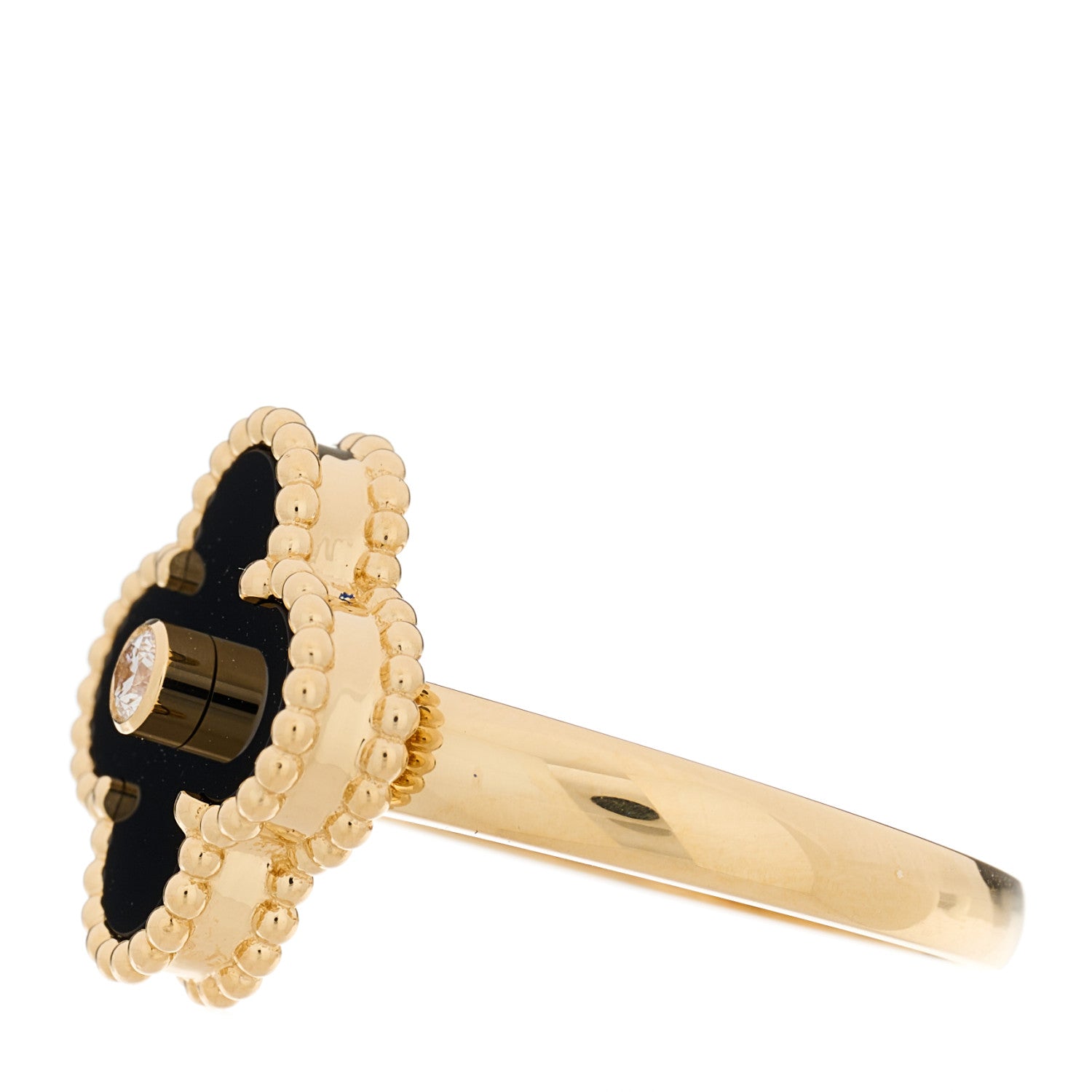 Van Cleef & Arpels 18K Yellow Gold Black Onyx Diamond Vintage Alhambra Ring 53 6.5 3 of 7