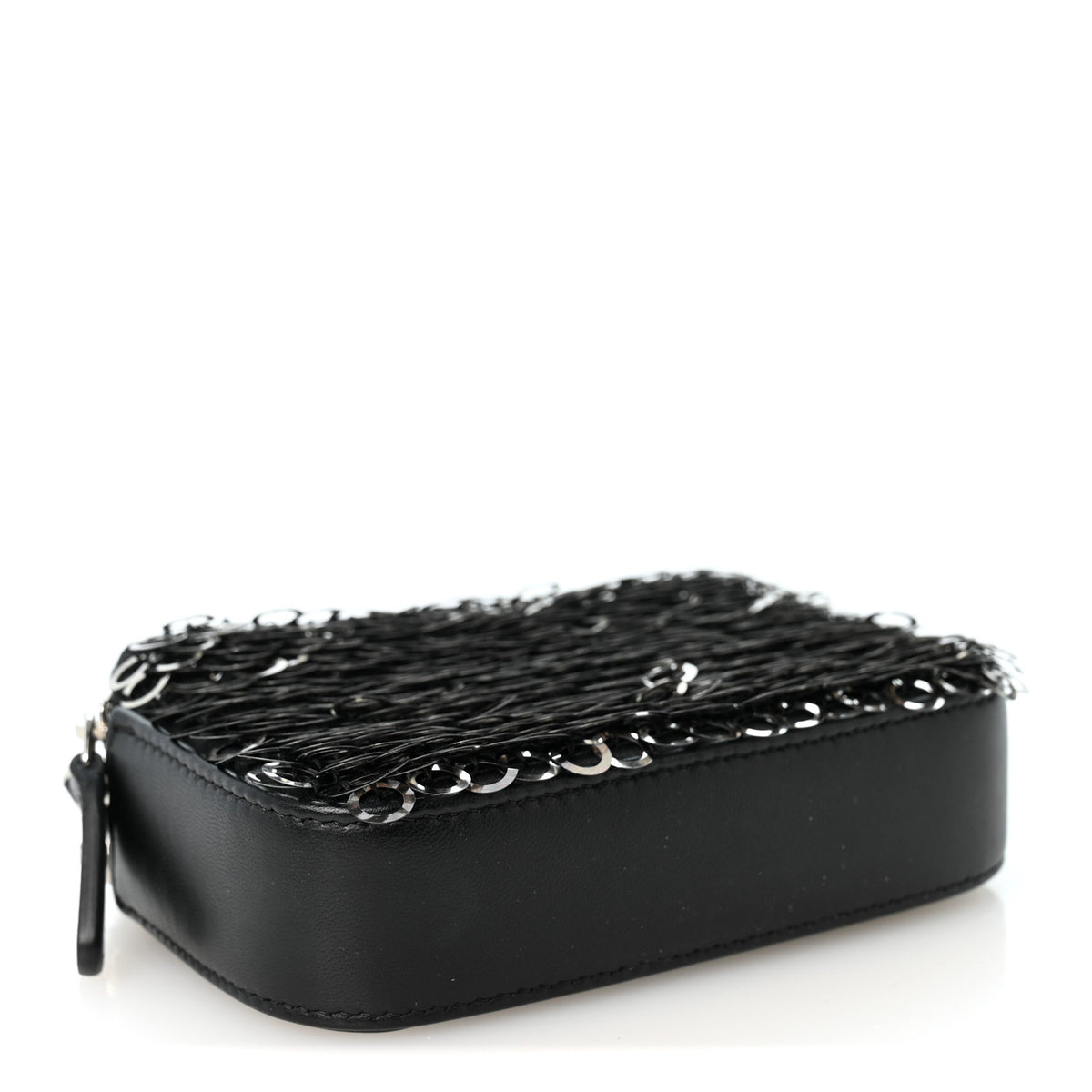 Sequin Lambskin Summer Night Clutch With Chain  Black Silver