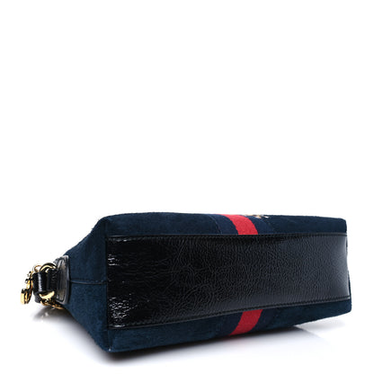 Gucci Suede Patent Dragon Embroidered Small Ophidia Dome Shoulder Bag Blue Multicolor 4 of 10