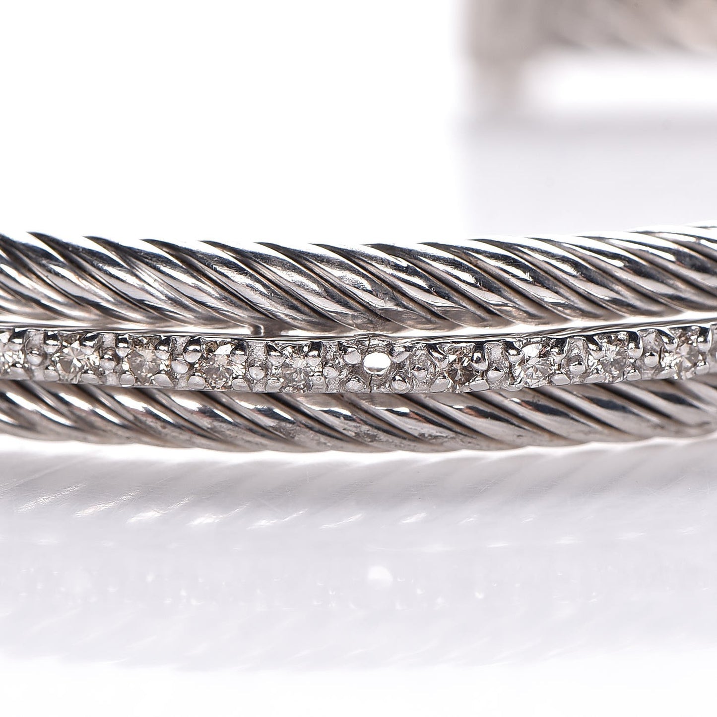Sterling Silver 14K White Gold Diamond 7mm Cable Classics Cuff Bracelet