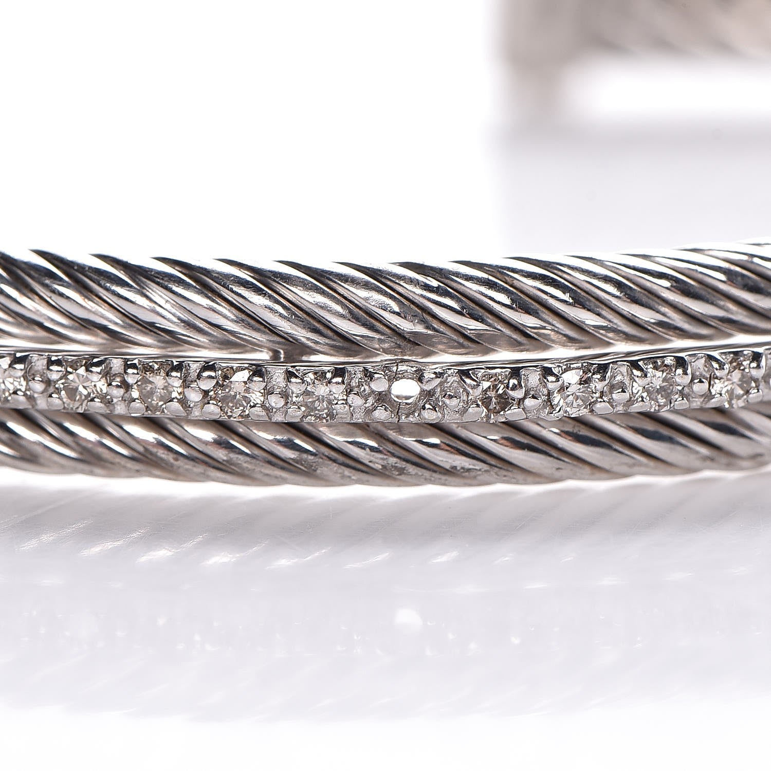 David Yurman Sterling Silver 14K White Gold Diamond 7mm Cable Classics Cuff Bracelet 6 of 6