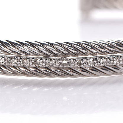 David Yurman Sterling Silver 14K White Gold Diamond 7mm Cable Classics Cuff Bracelet 6 of 6