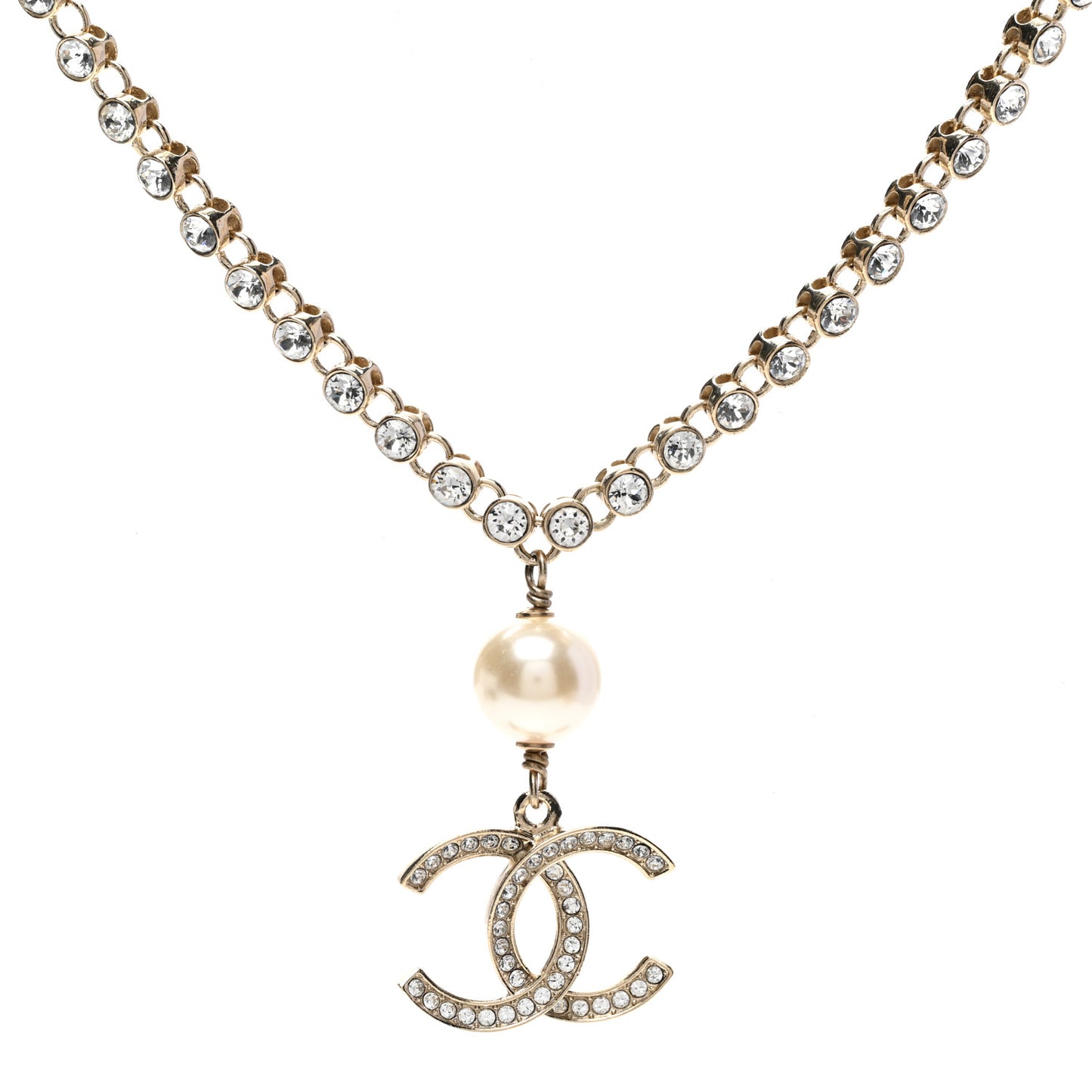 Crystal Pearl CC Short Necklace Gold