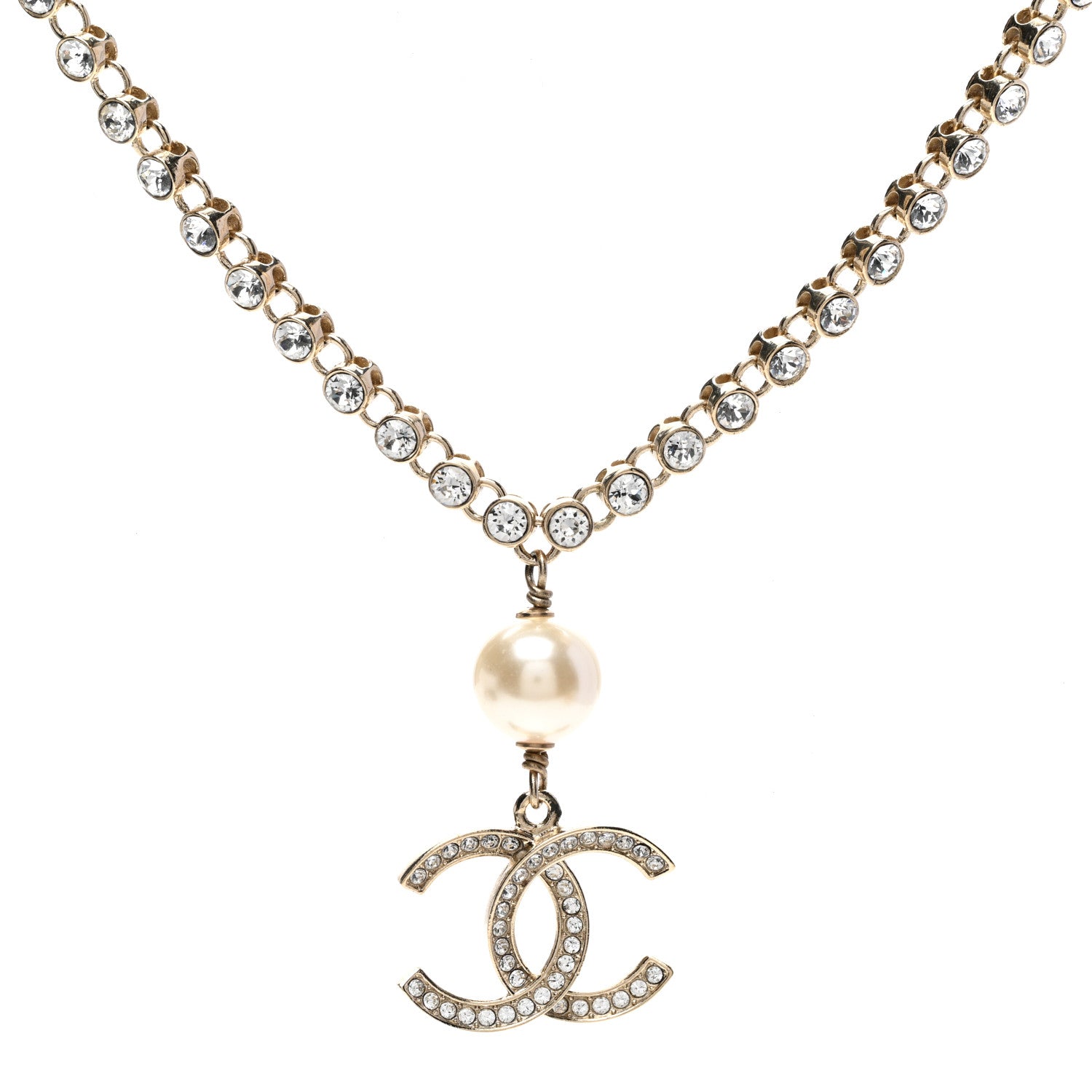 Chanel Crystal Pearl CC Short Necklace Gold 1 of 6