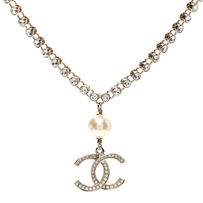 Chanel Crystal Pearl CC Short Necklace Gold 1 of 6