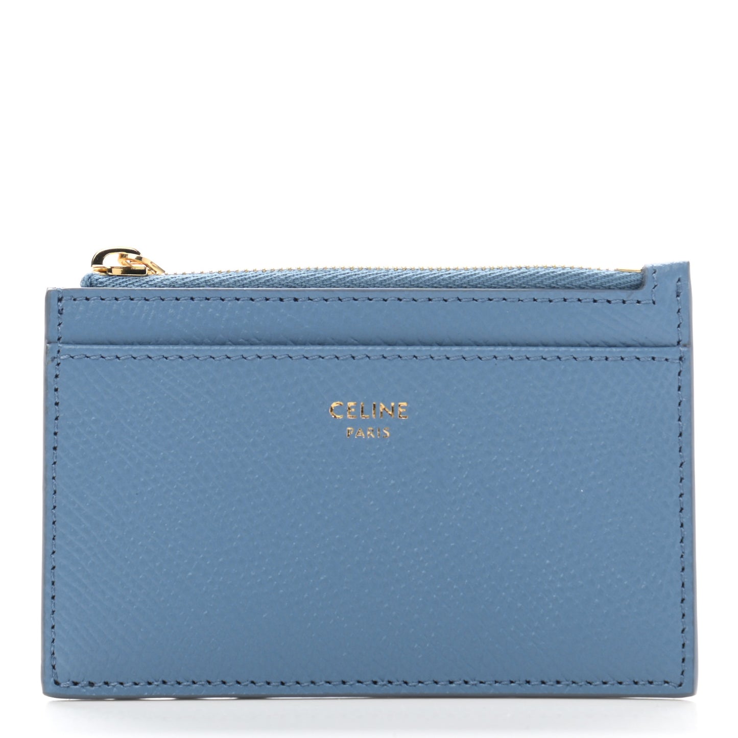Grained Calfskin Zipped Card Holder Azure