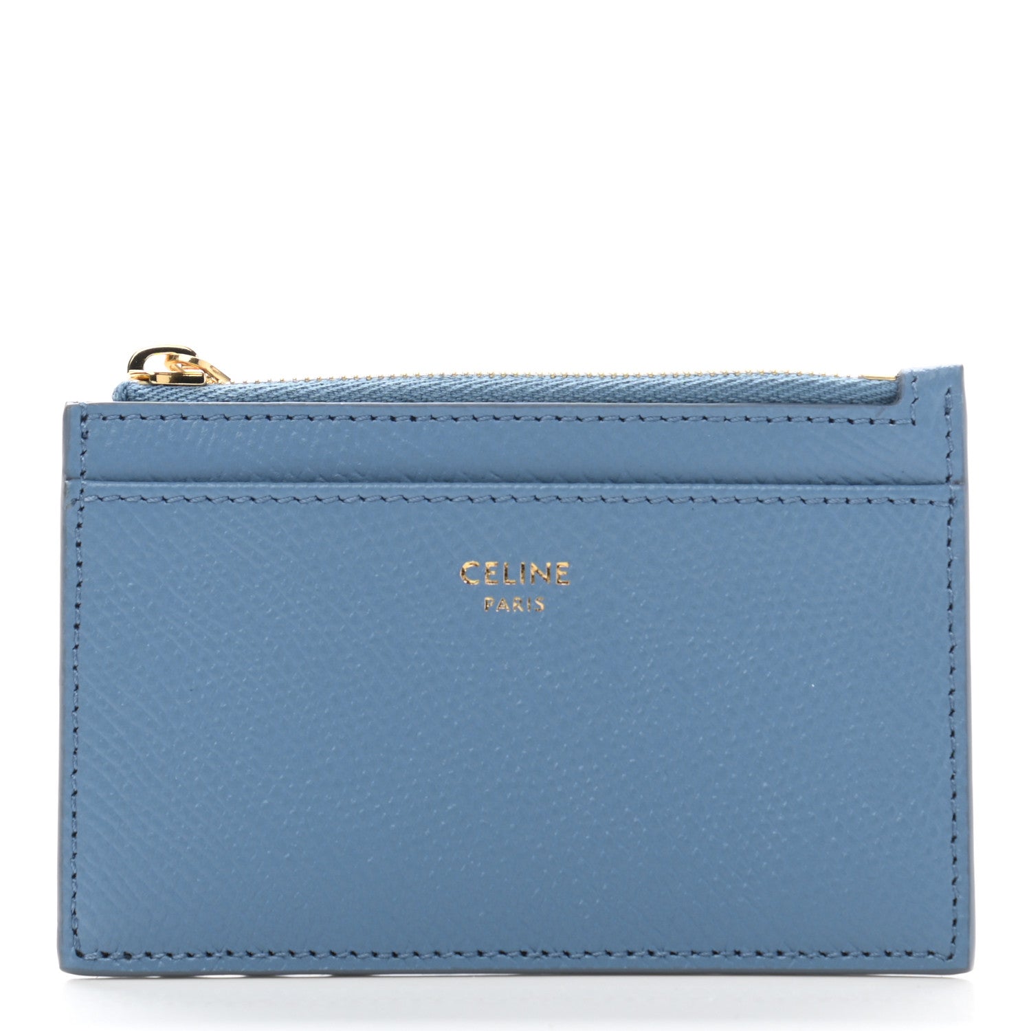 Celine Grained Calfskin Zipped Card Holder Azure 1 of 8