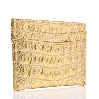 Chanel Metallic Calfskin Crocodile Embossed Cocodile Card Holder Gold 3 of 9