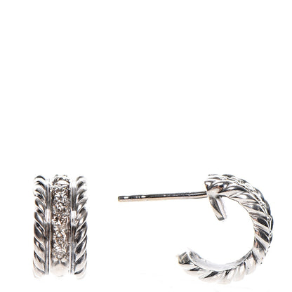 David Yurman Sterling Silver Diamond 12mm Cable Hoop Earrings 2 of 5