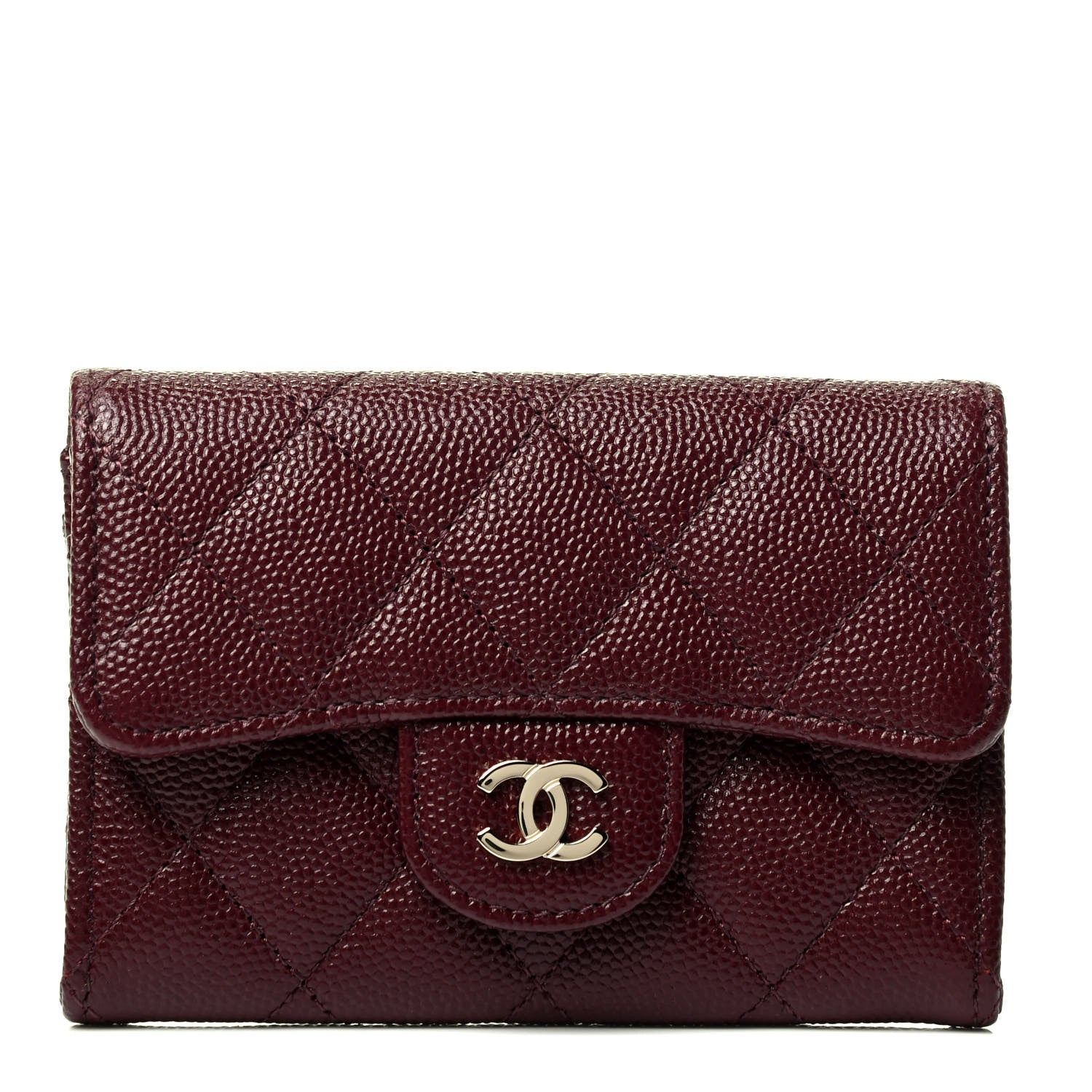 Chanel Caviar Quilted Flap Card Holder Wallet Dark Red 1 of 4