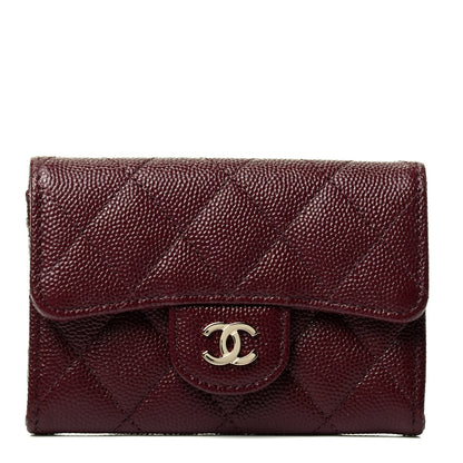 Chanel Caviar Quilted Flap Card Holder Wallet Dark Red 1 of 4