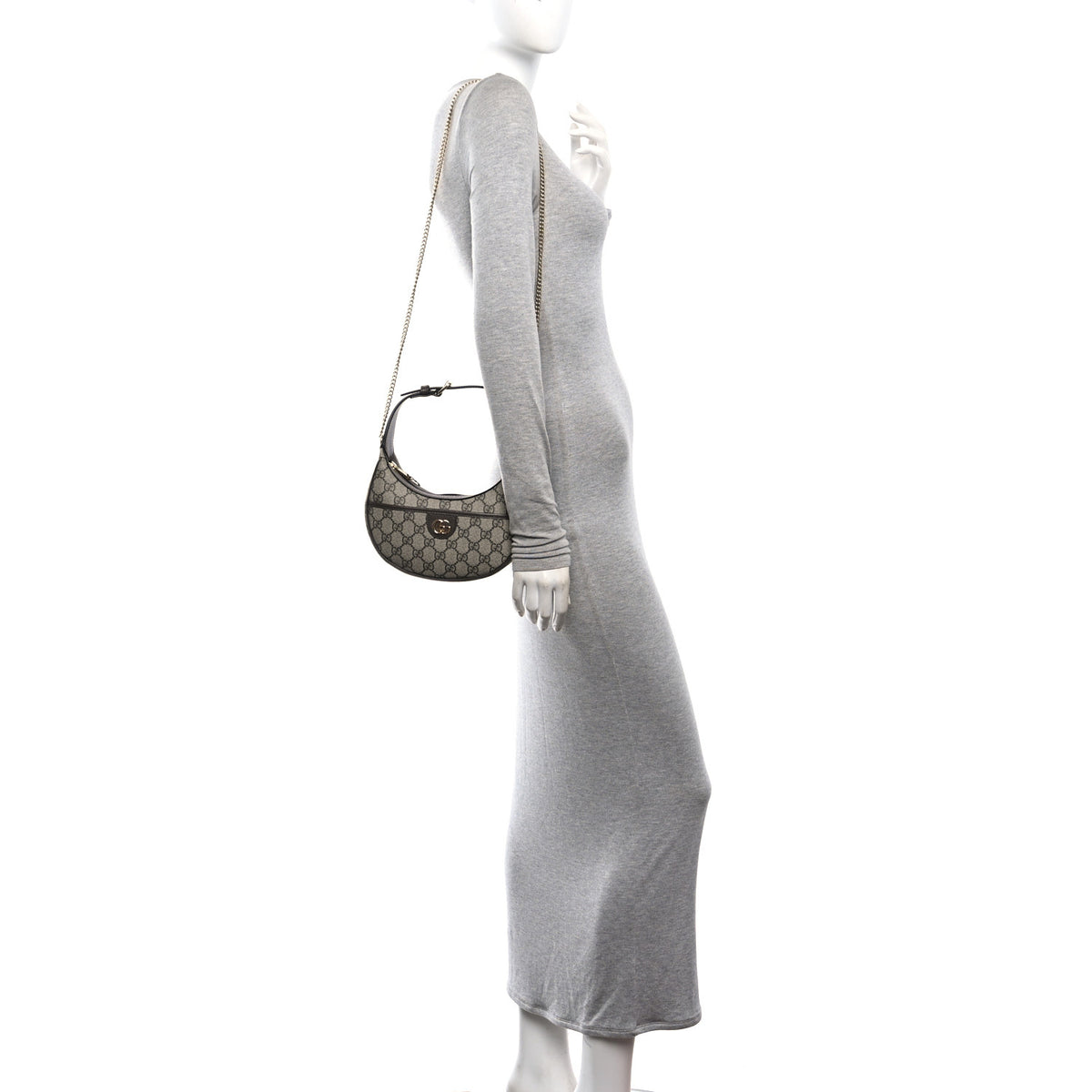 GG Supreme Monogram Textured Dollar Calfskin Small Ophidia Shoulder Bag Beige Ebony New Acero