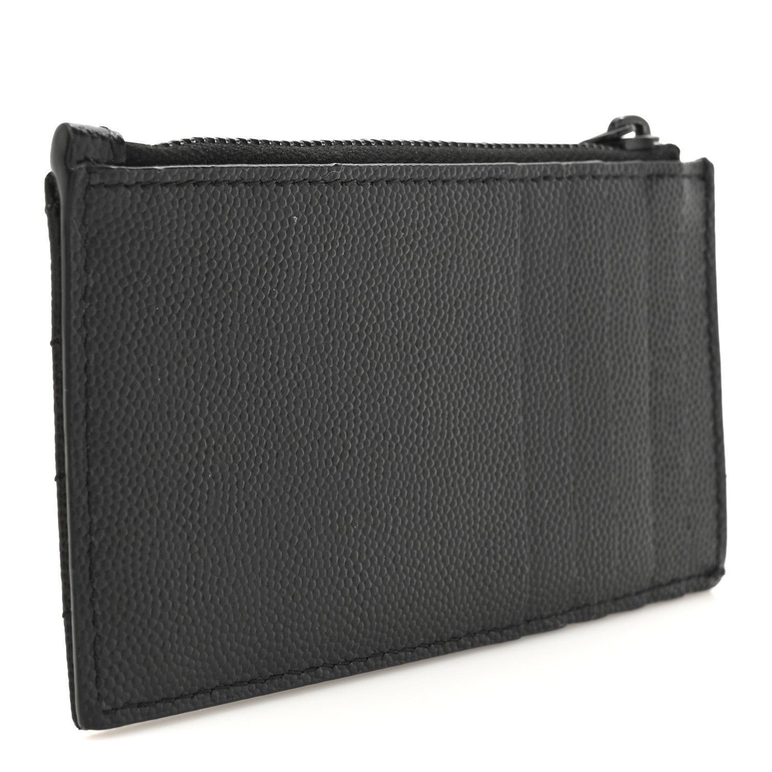 Saint Laurent Grain De Poudre Matelasse Chevron Monochrome Fragments Zippered Card Case Black 3 of 8