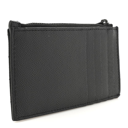 Saint Laurent Grain De Poudre Matelasse Chevron Monochrome Fragments Zippered Card Case Black 3 of 8
