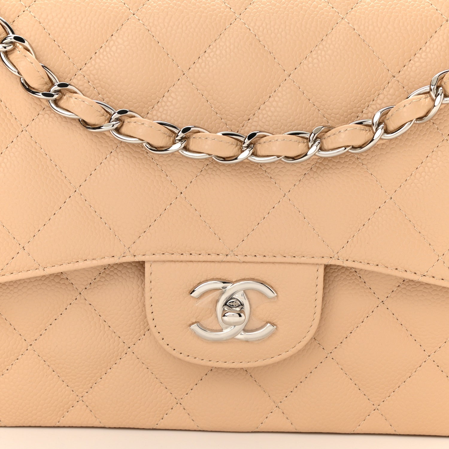 Chanel Caviar Quilted Jumbo Double Flap Beige 7 of 9