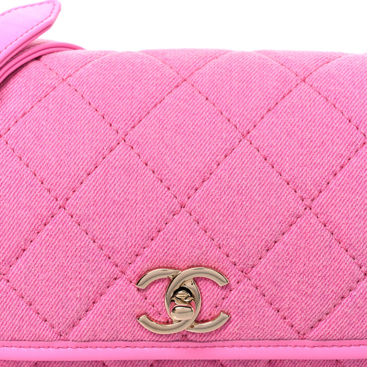 Denim Quilted Small Messenger Flap Neon Pink
