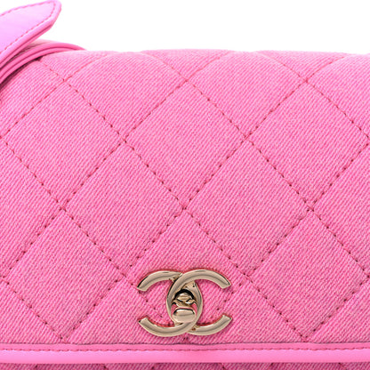 Chanel Denim Quilted Small Messenger Flap Neon Pink 8 of 10