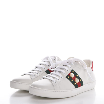 Gucci Calfskin Web Studded Ace Sneakers 37.5 White 3 of 9