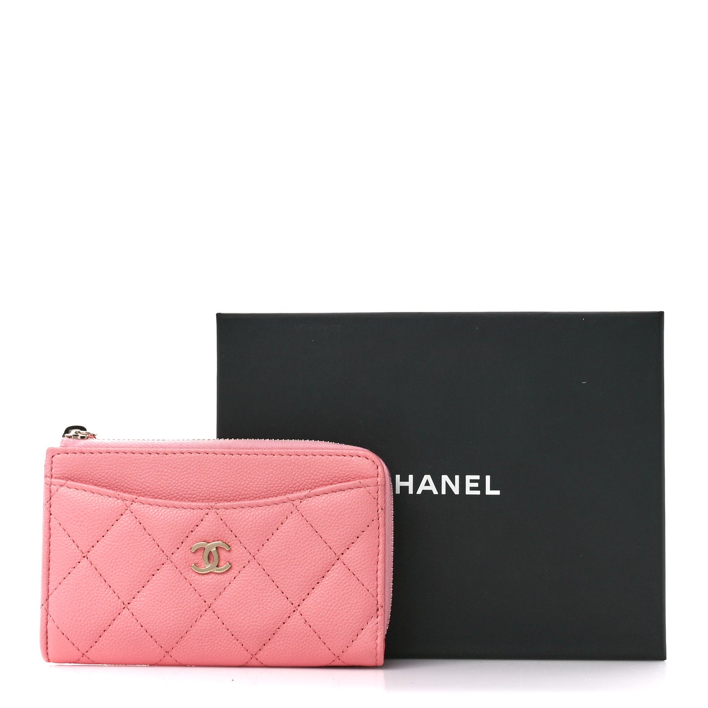 Caviar Quilted CC Zip Around Card Holder Pink