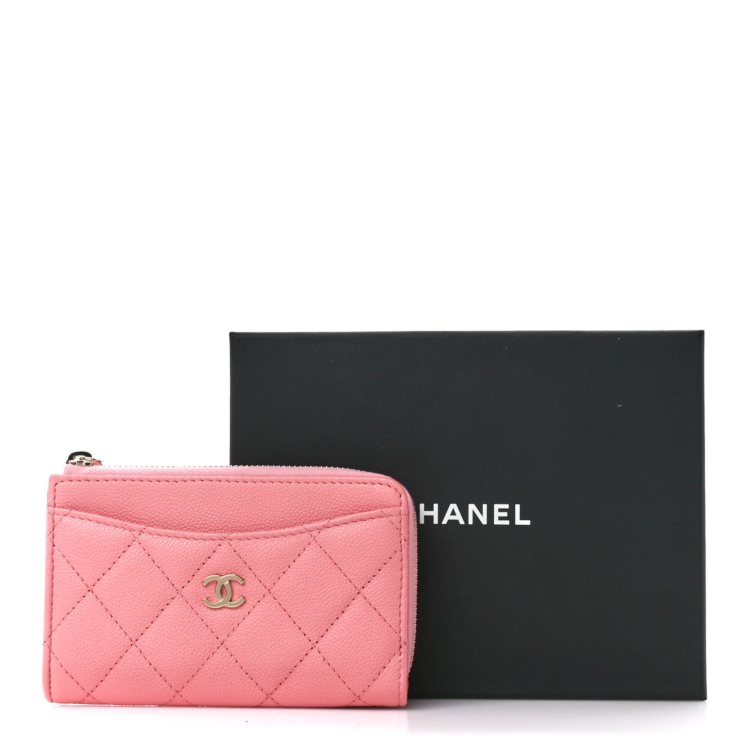 Chanel Caviar Quilted CC Zip Around Card Holder Pink 11 of 11