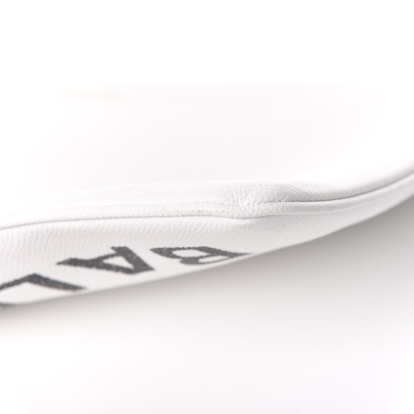 Signature Grained Calfskin Large Ville Zip Pouch White