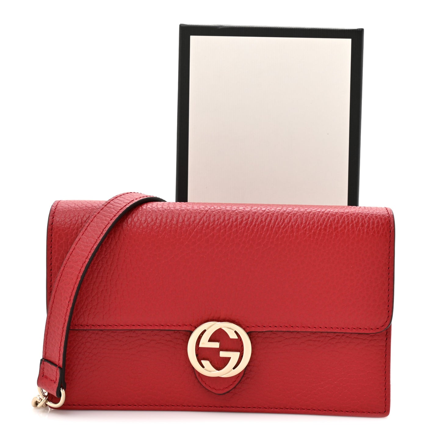 Dollar Calfskin Interlocking G Chain Wallet Red
