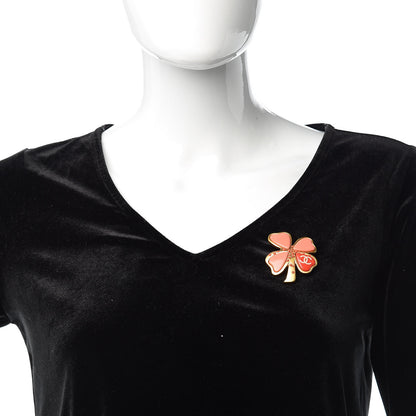 Chanel Enamel Clover Brooch Pink Gold 2 of 7