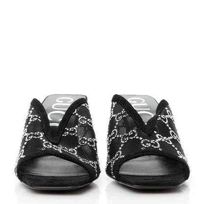 Gucci Tela Retino Kid Scamosciato Crystal GG Monogram Square G 95mm Slide Sandals 37 Black 3 of 9