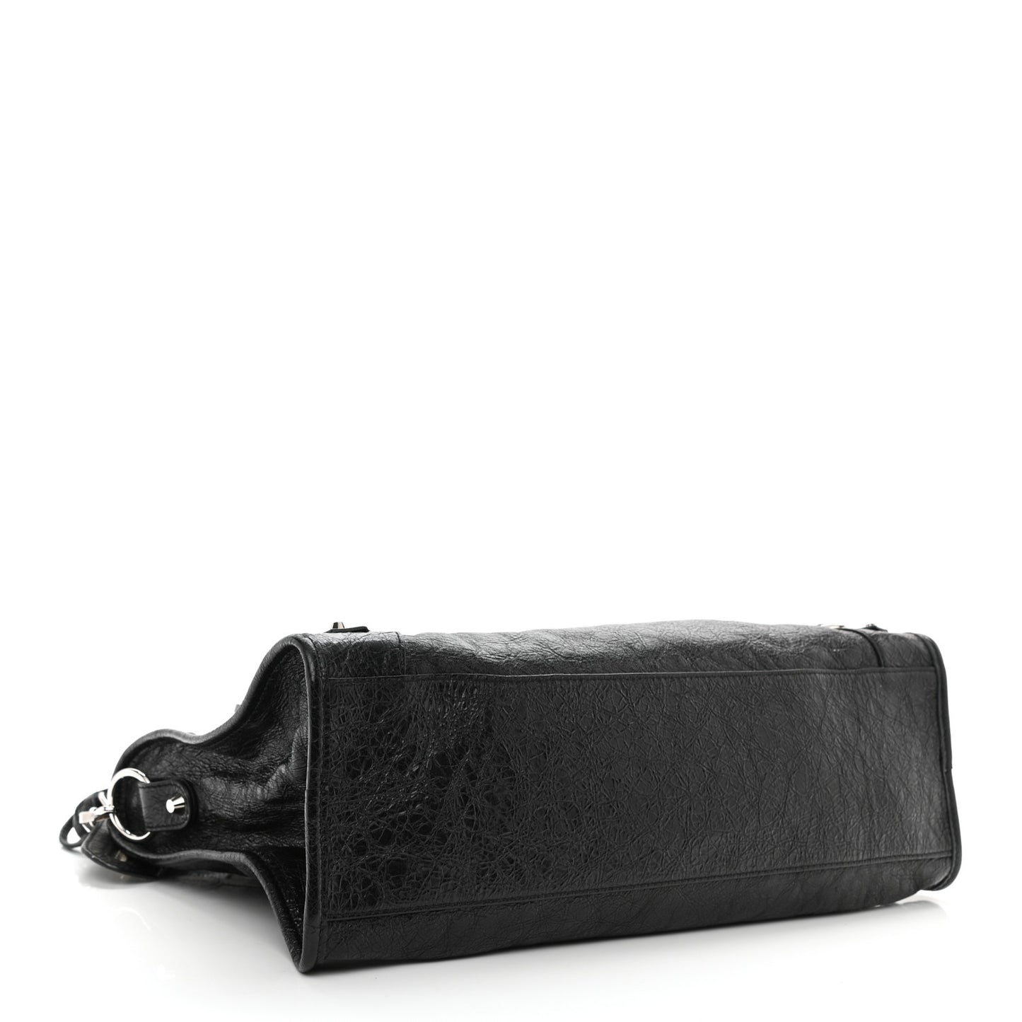Agneau Classic Silver Hardware City Logo Strap Black White