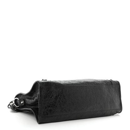 Balenciaga Agneau Classic Silver Hardware City Logo Strap Black White 5 of 9