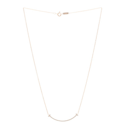 Tiffany 18K Rose Gold Diamond Small T Smile Pendant Necklace 3 of 6