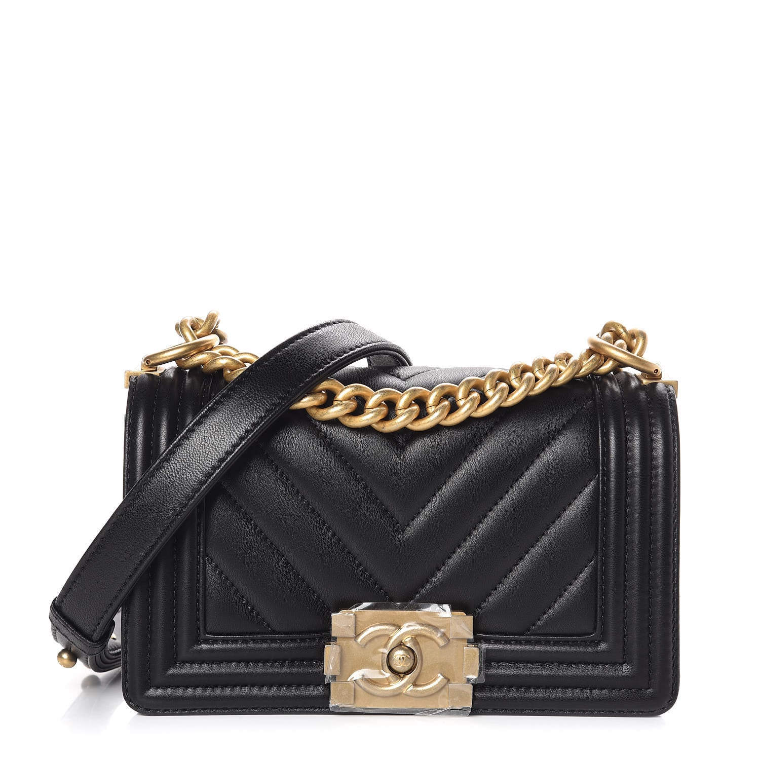 Chanel Lambskin Chevron Quilted Small Boy Flap Black 1 of 14