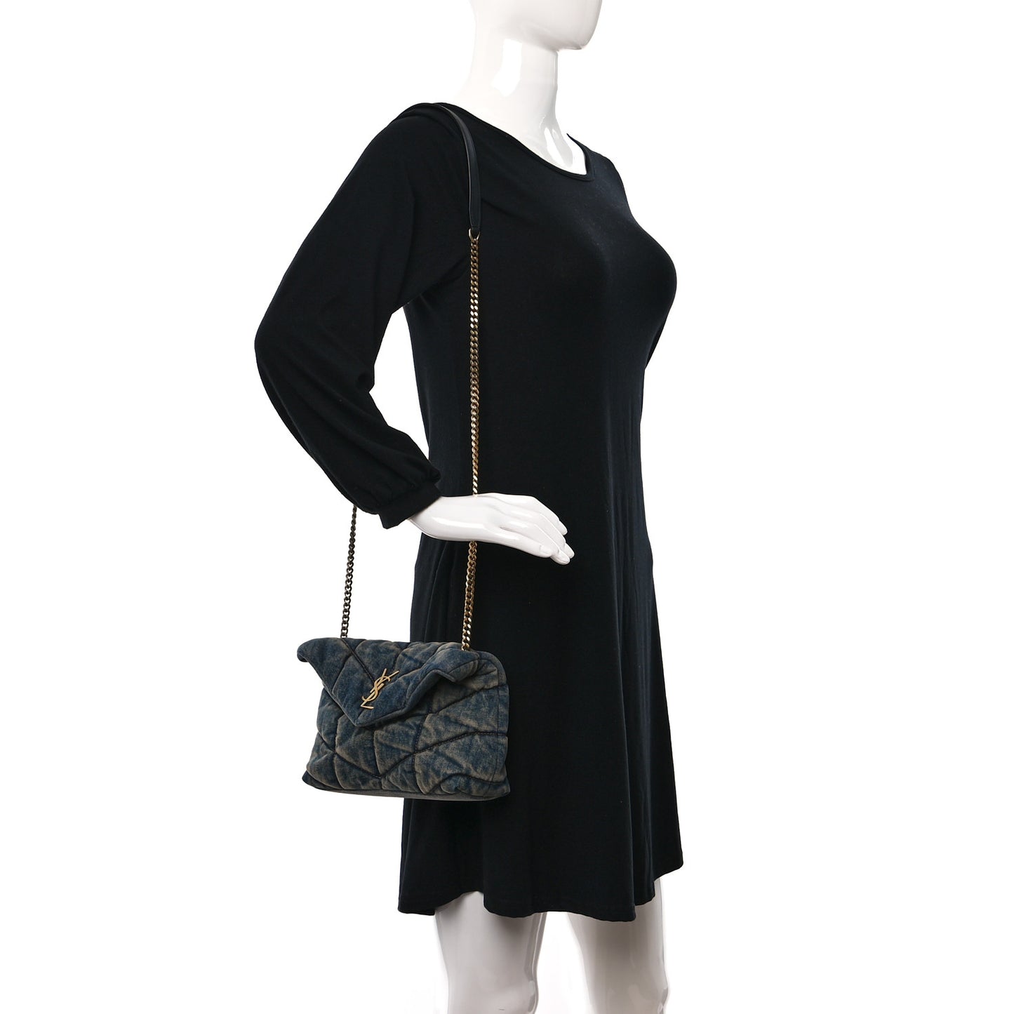 Denim Quilted Toy Loulou Puffer Monogram Chain Satchel Rodeo Blue