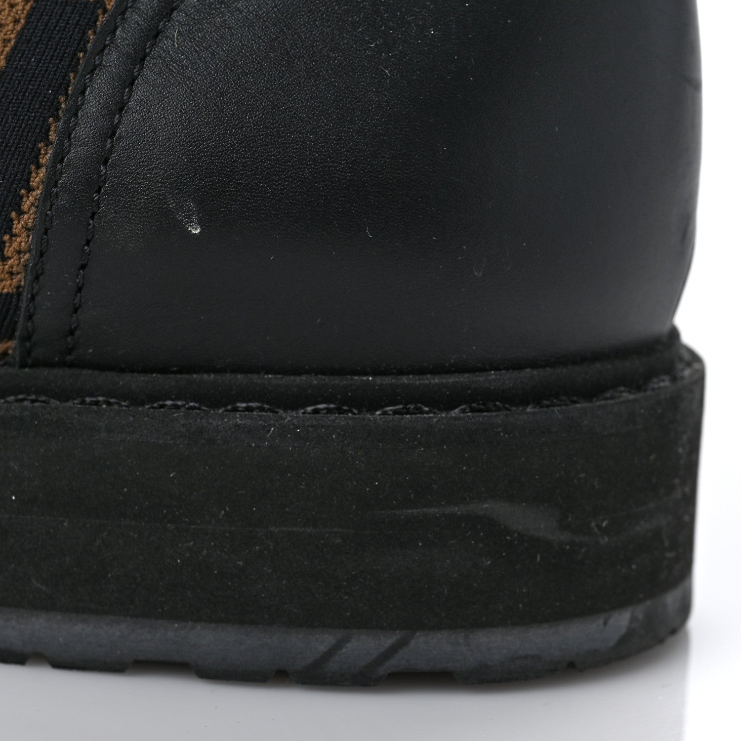 Fendi Calfskin Stretch Fabric FF Rockoko Biker Boots 40 Black Tobacco 8 of 11