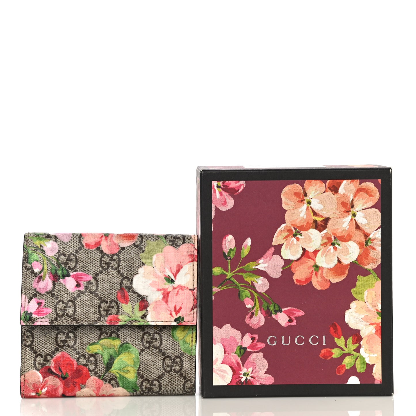 GG Supreme Monogram Blooms French Flap Wallet Beige Multicolor Dry Rose